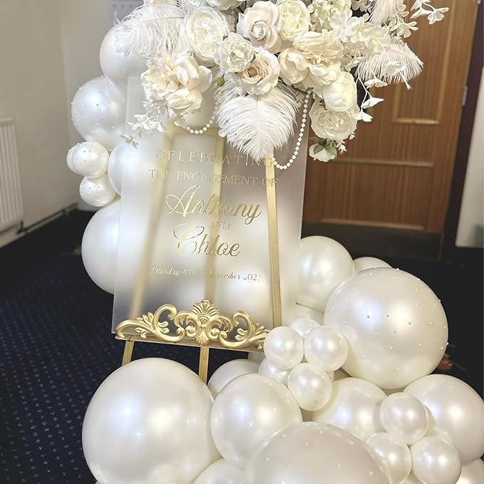 108Pcs Pearl White Double Stuffed Balloons Different Size, 18/12/10/5 inch White Pearl Balloons Garland Arch kit for Wedding Birde to be Engagement Birthday Bridal Shower Decorations