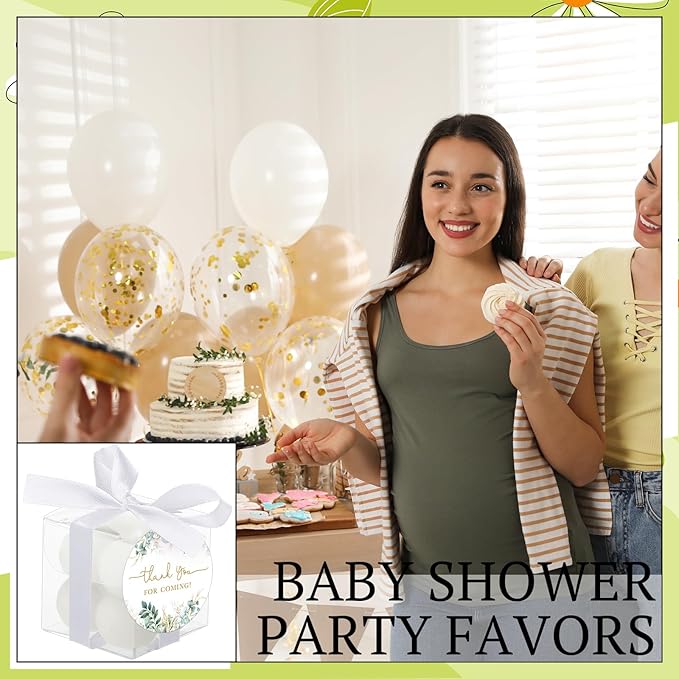 MTLEE 24 Sets Greenery Wedding Favors Party Candle Small Bubble Candle Favors for Guests Tea Candles Bulk with Stylish Ribbons Cards Gifts for Bridal Shower(White, Leaves)