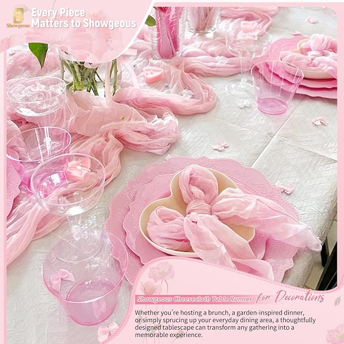 30 Pack Light Pink Cheesecloth Table Runner 17 x 108 inch Boho Gauze Table Runner Rustic Sheer Cheese Cloth Table Decorations for Wedding Party Baby Bridal Shower Birthday Holiday Home