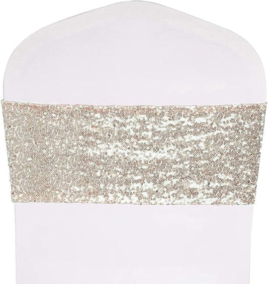 Pack of 10 Stretch Sequin Chair Sashes Chair Bands One-Sided Sequins Decor for Hotel Wedding Reception Events Party Chair Cover Decoration (Champagne)
