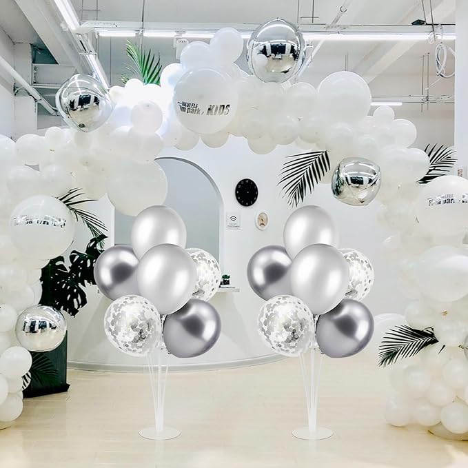ZJDHPTY 4Set Silver Balloon Stand Table Centerpieces Party Decor | 25th Birthday Decorations 25th Anniversary Wedding Bridal Shower Graduation Graduation Prom New Years Eve Party Supplies