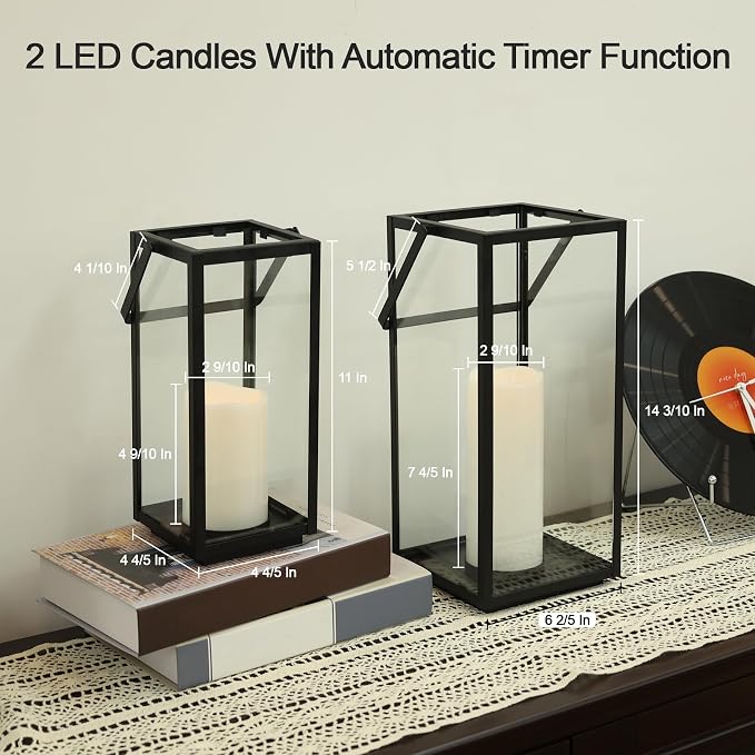 Lantern Decorative Outdoor & Indoor, 14.3'' & 11''H Metal Candle Lanterns Decor, Vintage Hanging Candle Holder for Front Porch Patio Wedding Farmhouse Home, Spring Decoration