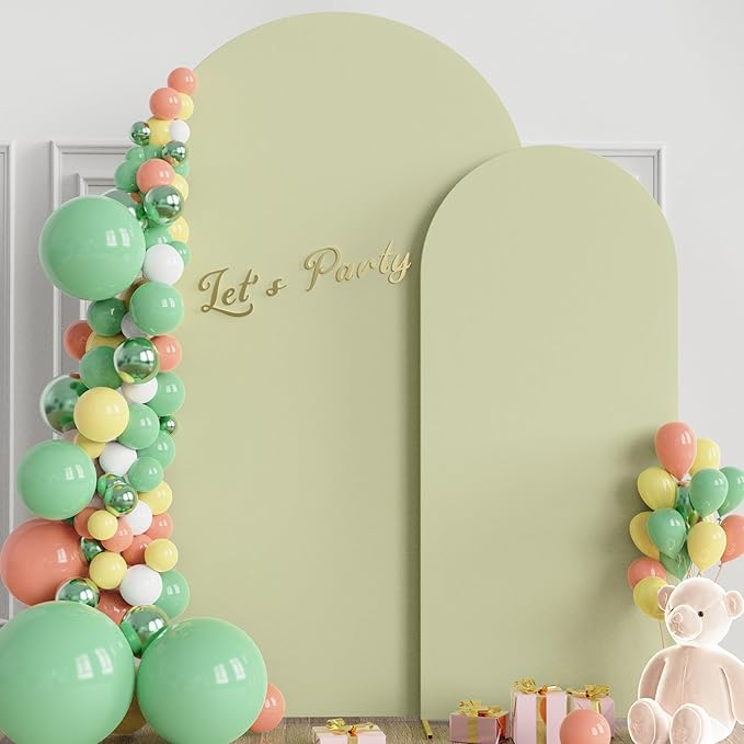 Wokceer Wedding Arch Backdrop Cover 7.2FT, 6FT Spandex Fitted Wedding Arch Stand Covers 2 Set Round Top Chiara Backdrop Stands Cover for Birthday Party Ceremony Banquet Decoration Sage Green