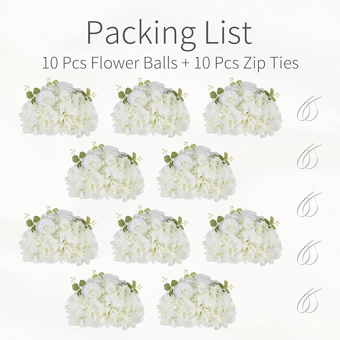 White Flowers Balls for Centerpieces: 10 PCS 11.8" Diam Flower Centerpieces for Tables in Wedding Reception Decorations Arrangement for Party Celebration Planners