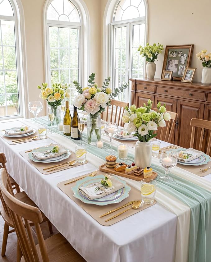 WDF 100PCS Mint Green Plastic Plates - Green Spring Plates Disposable - Heavy Duty Scalloped Plastic Plate for Parties/Wedding/Spring