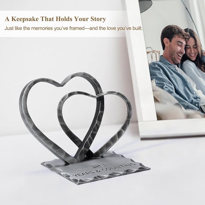 Vastsea 6 Year Anniversary Iron Gifts for Him Her - 6th Anniversary Wedding Handcrafted Hearts Sculpture for Couple Wife Husband, with Card & Gift Box