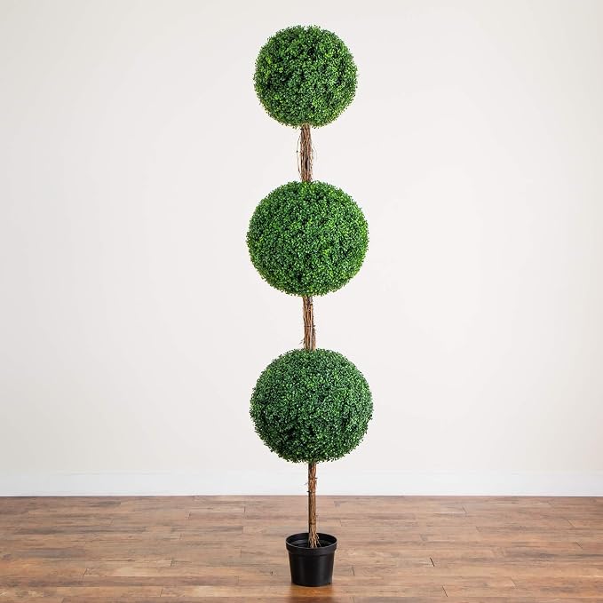 Nearly Natural 8ft UV Resistant Artificial Triple Ball Boxwood Topiary Tree Indoor/Outdoor