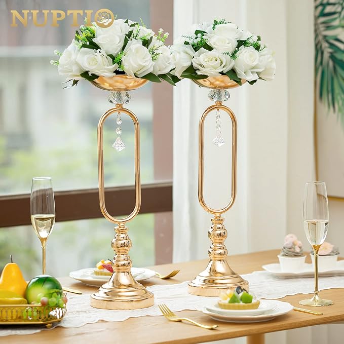 NUPTIO White Flower Centerpieces for Wedding Tables, Artificial Flower Ball | 6 Pcs 9.5 inch, Fake Floral Rose Arrangement for Birthday Party, Bridal Shower, Quinceanera Decorations