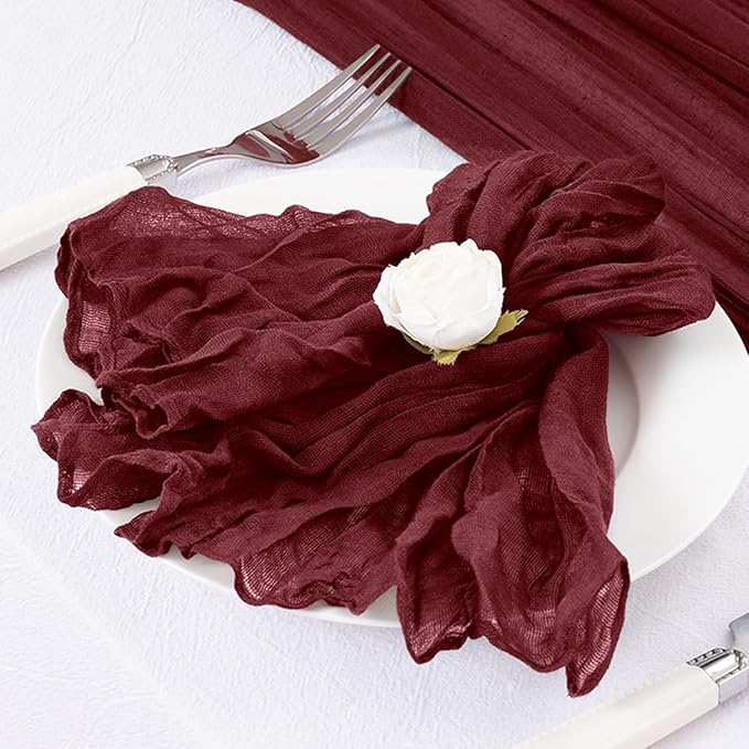 DeZerlor 12 Pack Burgundy Red Cheesecloth Napkins Spring Cloth Napkins Set of 12 Burgundy Dinner Napkins Bulk 21x21 Inches for Wedding Bridal Shower Baby Shower Parties