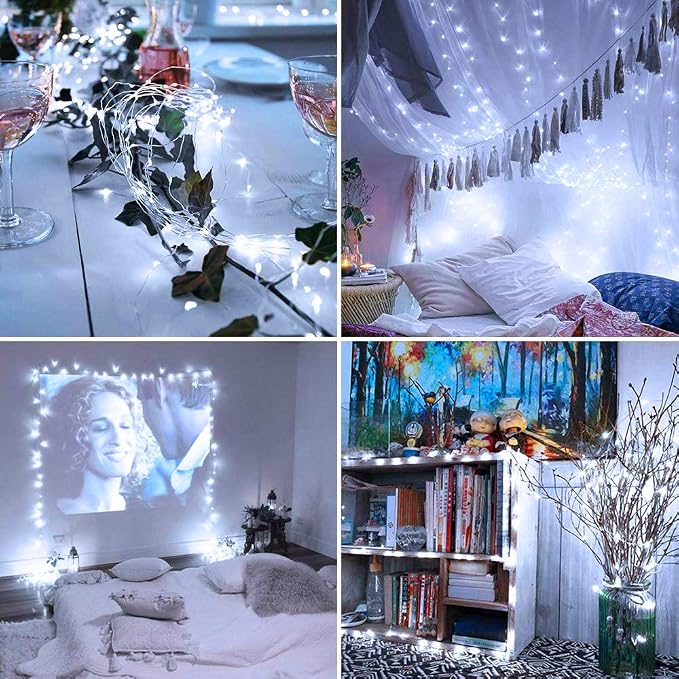 4 Pack LED Fairy Lights Battery Operated 20FT 60 LEDs Silver Wire String Lights Twinkle Lights Starry Fairy Lights for Bedroom Christmas Wedding Party Indoor Outdoor Decorations, Cool White