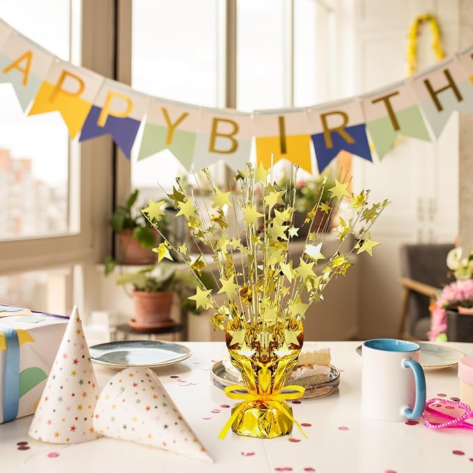 Crowye 6 Pcs Metallic Foil Spray Centerpiece Party Star Decoration Table Decor for Birthday Wedding Bachelorette Summer Party Holiday(Gold,Medium Star)