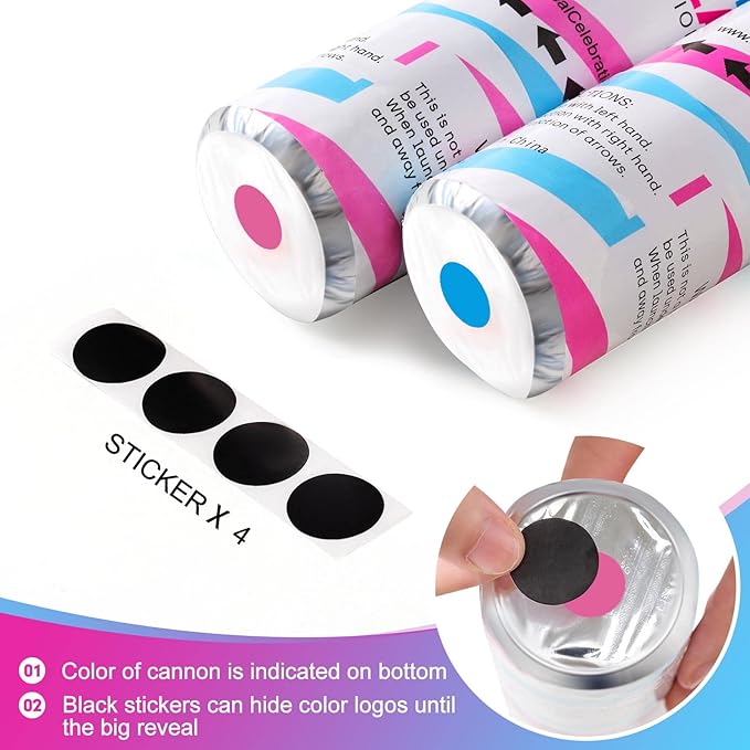 Premium Gender Reveal Confetti Cannon, Set of 4 Mixed (2 Blue 2 Pink) Gender Reveal Confetti Cannon Popper, for Gender Reveal Decorations and Baby Gender Reveal Party Supplies, Pink&blue