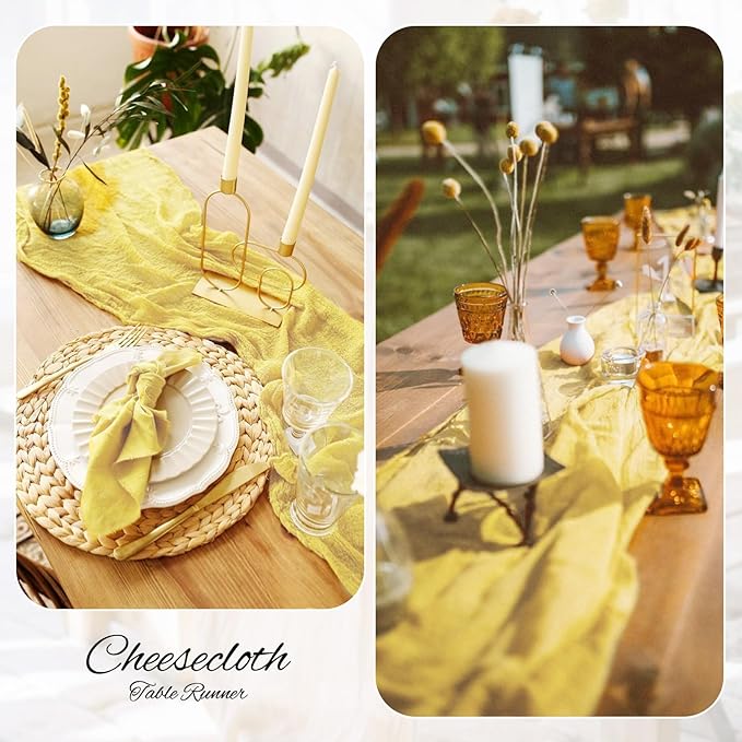 6 Pack Light Yellow Cheesecloth Table Runner Gauze - 10FT Long Semi-Sheer Boho or Rustic Wedding Table Decor for Wedding Decor Arch Draping Bridal Shower Holiday Party