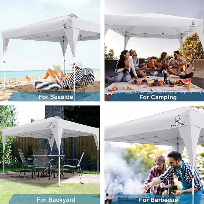 MAOO 10x10 Pop Up Canopy Tent with Sidewall, Easy Setup Instant Outdoor Canopy, 210D Silver Coated Waterproof UPF 50+ Sun Shade Shelter, Heavy Duty Steel Frame, Roller Bag,Khaki (White)