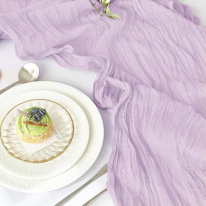 IVAPUPU 2 Pcs Cheesecloth Table Runner - 10ft Lilac Purple Lavender Spring Boho Gauze Cheese Cloth Table Runners for Baby Shower Decorations Wedding Party Garden Decor
