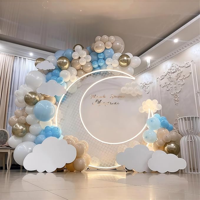 Dusty Blue Balloon Garland Arch Kit, Pastel Slate Baby Blue Ivory White Sand Metallic Gold Latex Balloons for Boy Birthday Baby Bridal Shower Wedding Gender Reveal Party Decorations Supplies
