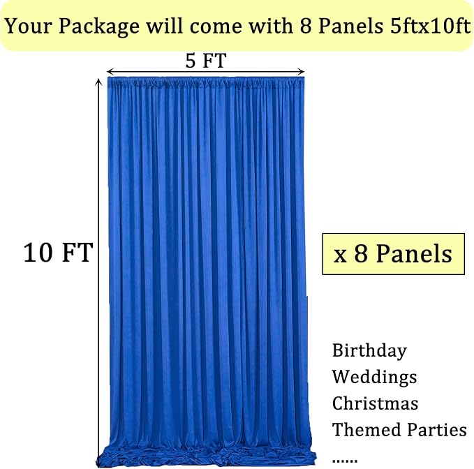 40ftx10ft Wrinkle Free Royal Blue Backdrop Curtains for Parties, 8 Panels 5x10ft Silky Polyester Photo Backdrop Drapes for Weddings Birthday Photography Background Curtains