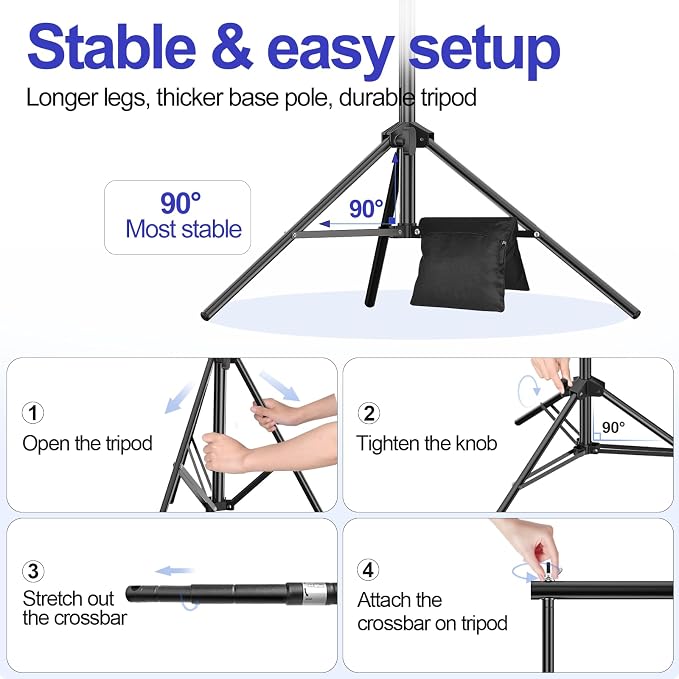EMART 10x9.2FT Backdrop Stand, Photo Video Studio Adjustable&Lockable Heavy Duty Background Support System Kit with 6 Backdrop Clamps, 2 Sandbag and Carry Bag for Photography, Parties, Wedding, Video