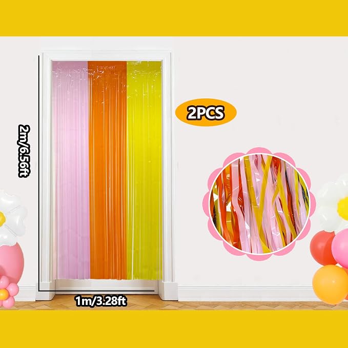 Groovy Daisy Balloon Arch Garland Kit Birthday Party Decorations, Pink Orange Yellow Foil Fringe Backdrop Tinsel Streamer for Hippie Boho Groovy One Two Flower Party Decor Supplies