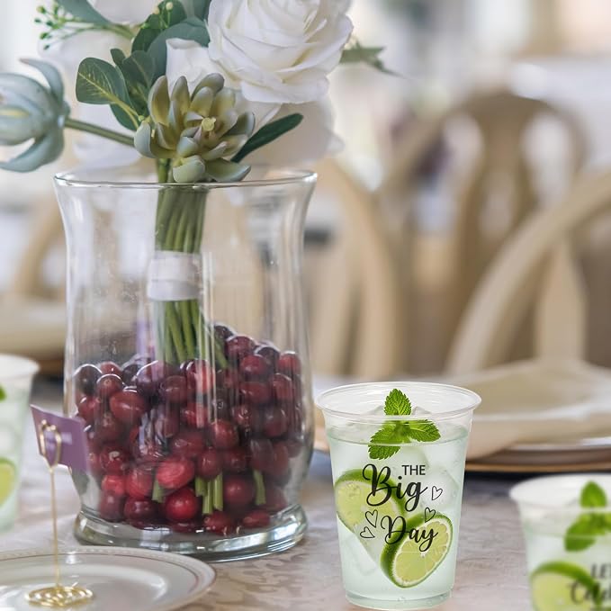 100 Pack Disposable Wedding Plastic Cups 12 oz Mr and Mrs Cheers to Love Cups Drinking Cups for Engagement Bridal Shower Wedding Anniversary Decorations