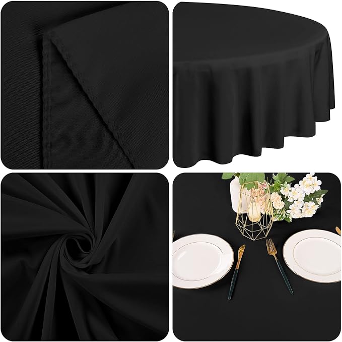 fani 8 Packs Black Round Tablecloth - 90 Inch, Premium Polyester Table Cloth for Round Tables, Washable Fabric Table Covers for Wedding, Party, Banquet, Dining Tables and Camping