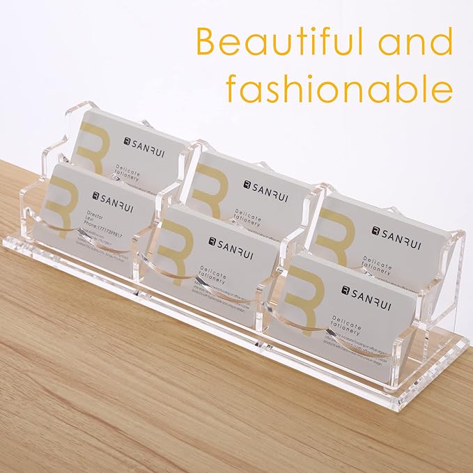 SANRUI Acrylic Business Card Display Holder for Desk, Clear Multiple Desktop Business Card Stand Organizer Storage, for Exhibition, Home, Office,2 Tier 6 Pocket, 360 Card Capacity