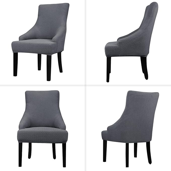 Lellen Stretch Wingback Chair Cover Slipcover - Reusable Wingback Side Chair Slipcover,Accent Chair Cover,Arm Protector Seat Cover,Wing Chair Cover for Dining Living Room Home（4PCS,Dark Grey）