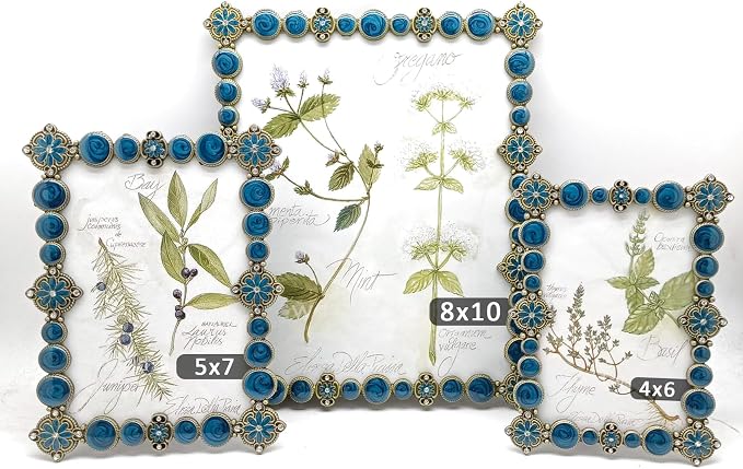 8x10 Vintage Picture Frame Decor Ornate Antique Blue Photo Frames with Glass Front, Art Decor Tabletop Display, Gifts Ideas for Women, Horizontally & Vertically