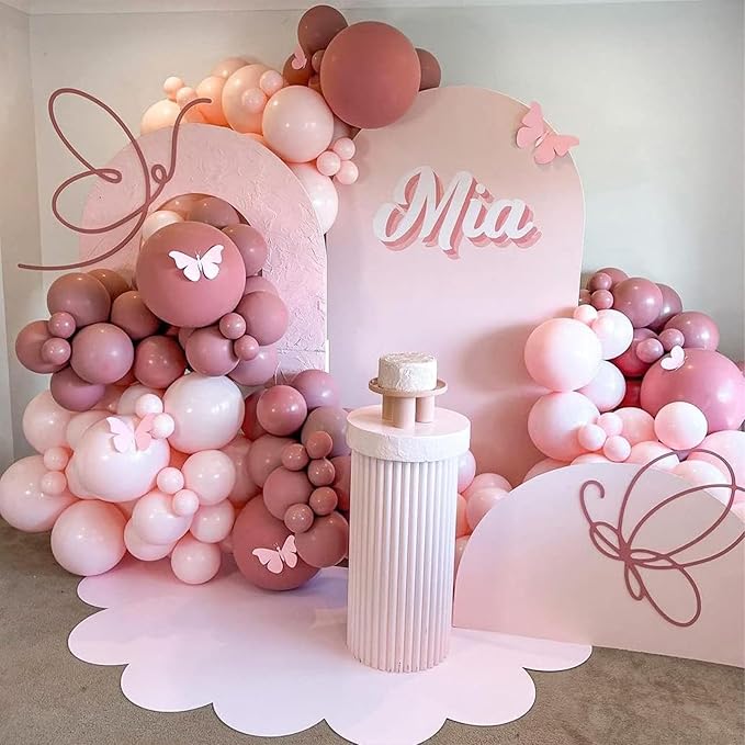 108Pcs Dusty Pink Double Stuffed Balloons Different Size, 18/12/10/5 inch Dusty Rose Matte Pink Balloons Garland Arch kit for Boho Birthday Wedding Baptism Bridal Baby Shower Party