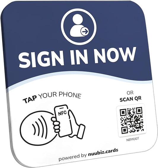 NFC Business QR Code Sign Plate for Account Login – Drive Offline Engagement Online – Works Like Review Tap Card & Social Media Sign – No App or Fees – Includes Stand or Adhesive