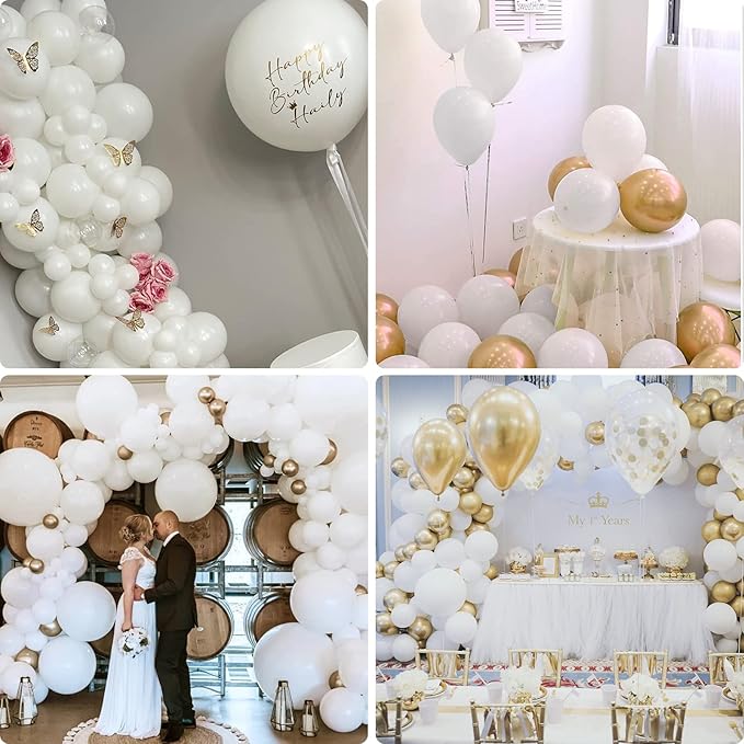 Isndare 100Pcs White Balloons, White Balloon Garland Arch Kit 18/12/10/5 Inch Pastel White Latex Balloon Different Sizes Pack for Birthday Wedding Baby Shower Graduation White Theme Party Decoration