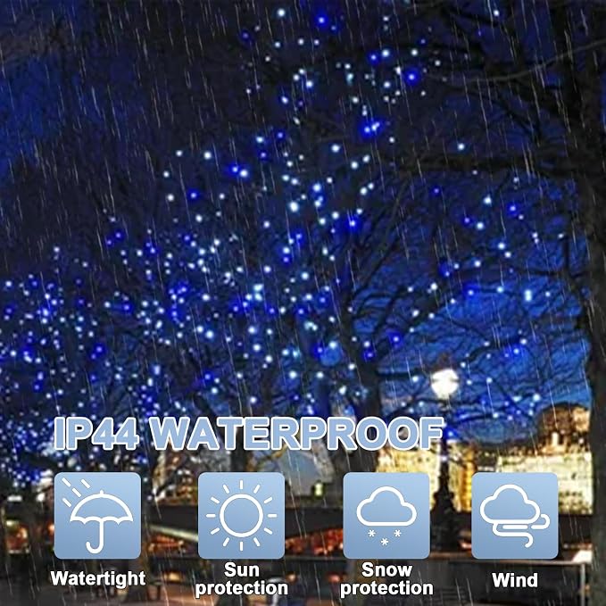 LAMPHOME 99FT 300 LED Blue White String Lights, 16 Modes Plug In Mini Fairy Lights, Waterproof Outdoor Christmas Lights for Hanukkah Xmas Tree Garland Bedroom Ocean Party July 4th Patriotic Decoration
