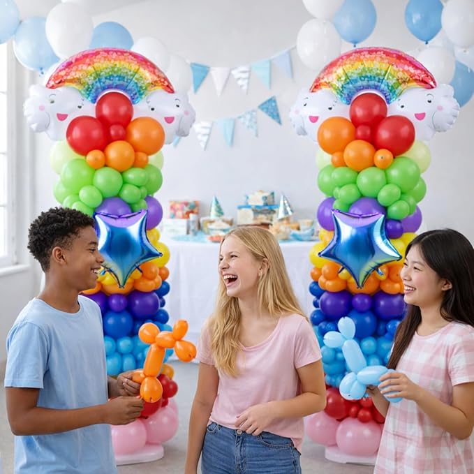 Skylety 2 Sets Rainbow Balloon Column Stand Kit Adjustable Colorful Balloon Stand with Bases for Birthday Wedding Anniversary Graduation Party Baby Shower Decorations Supplies