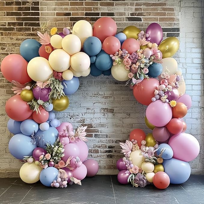 Pastel Balloon Garland Kit Rose Gold Purple Chrome Metallic Dusty Pink Rose Blue Macaron Yellow Balloon Arch Kit for Birthday Baby Shower Garden Party Wedding Wild Flower Picnic Decoration