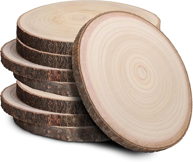 Wood Slices for Centerpieces, Wood Rounds Cookies for Crafts, Rustic Wood Circles & Slabs, Wooden Discs for Tables Decor-for Art Projects and Rustic Weddings (8pcs 7-8)