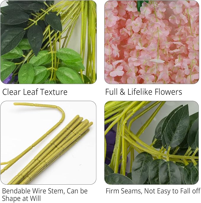36 Pack Artificial Wisteria Hanging Flowers Fake Wisteria Flower Garland Silk Vines Rattan Decor for Home Wedding Arch Wall Garden Greenery Bedroom Outdoor Office Party Decoration (Light Pink)