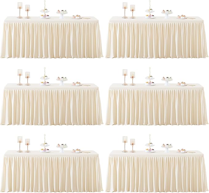 6 Packs Light Champagne Tableclothes for 6 Foot Rectangle Tables, Wrinkle Free Fitted Table Cloth 6ft Stretch Table Cover with Skirt for Parties Weddings Birthday Banquet Baby Shower