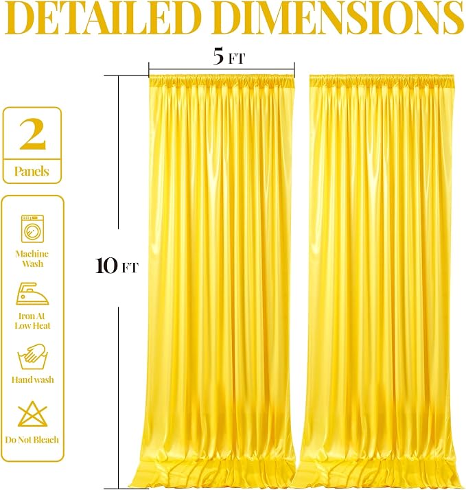 10x10ft Yellow Gold Glitter Backdrop Curtain for Parties, Wrinkle Free Satin Photo Backdrop Drapes 2 Panels 5x10FT Shimmer Back Drop Cloth for Wedding Birthday Stage Photography Background