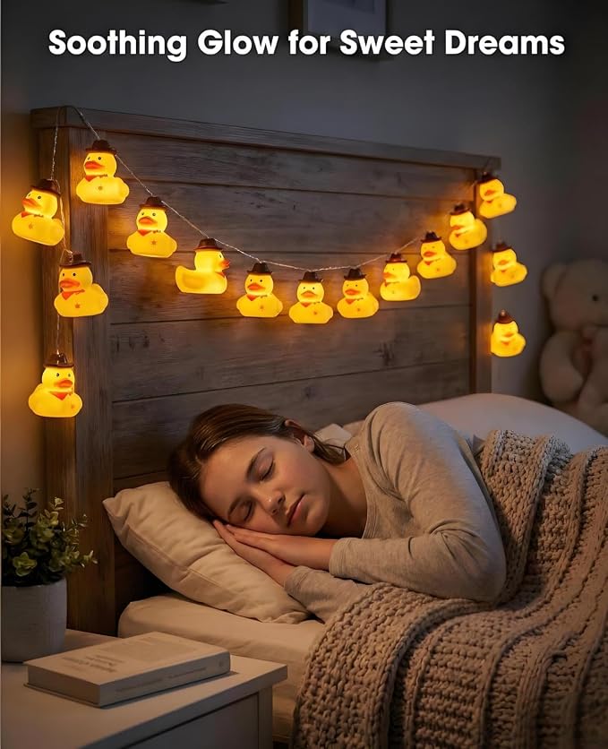 AceList Cowboy Rubber Duck String Lights - 20 LED Squeaky Night Light for Bedroom, Bathroom & Jeep Dashboard, USB/Battery Box Powered Novelty Western Gifts for Kids Christmas Party