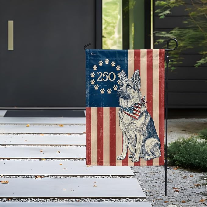 American Flag-Flagwix Patriotic German Shepherd Garden Flag - 250th Anniversary Paw Prints Betsy Ross Flag Decor, 3x5 ft. Flag-USA Premium Polyester