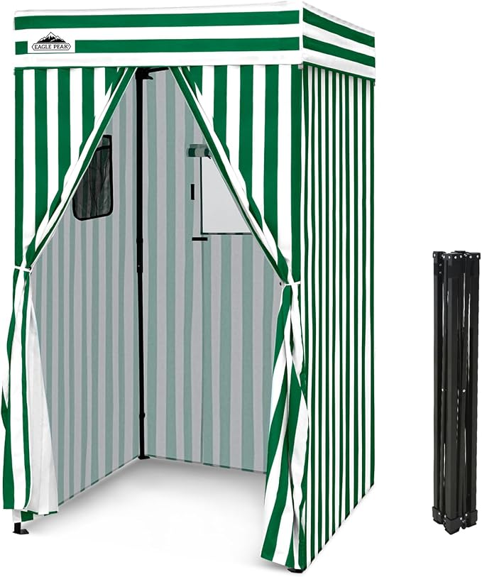 EAGLE PEAK 4x4 Pop Up Changing Tent, Flat Top Changing Room, White/Green | Portable, Privacy Tent, Pool Cabana, Dressing Room, Shower & Toilet Use, Opaque Fabric, Instant Setup, Photoshoots, Camping