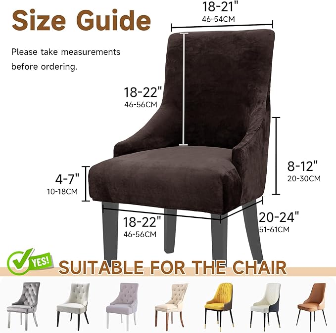 Velvet Wingback Dining Chair Cover Soft Stretch Accent Chair Cover Slipcover Thick Plush Wing Back Chairs Covers Furniture Protect Washable Chairs Protector Covers for Dining Room (Dark Brown, 2)
