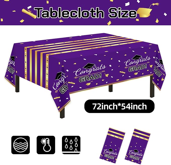 Graduation Decorations 2026,147 PCS Purple and Gold Graduation Decorations,Graduation Party Decorations,Disposable Grad Graduation Tableware Banner Graduation Plates Cups Tablecloth for 24 Guests