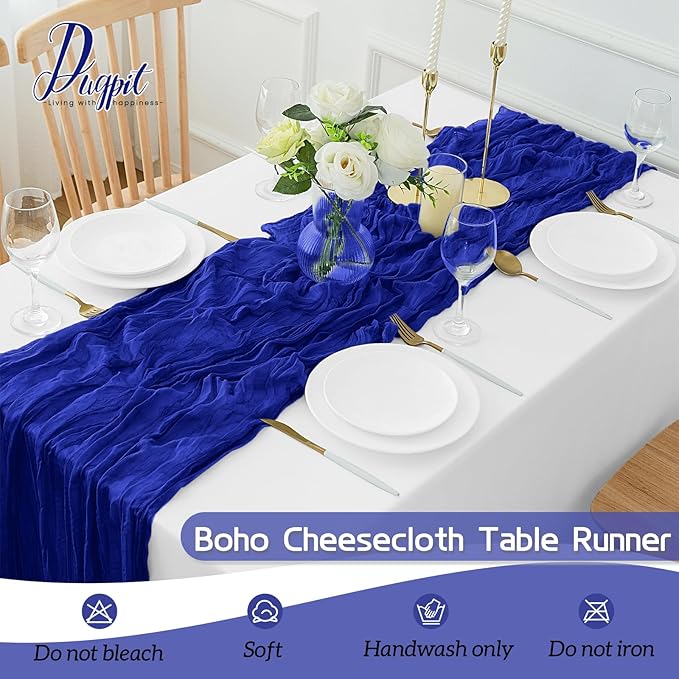 16Pack Royal Blue Table Runners 10FT Royal Blue Cheesecloth Table Runner 35x120Inch Long Boho Cheese Cloth Table Runner Rustic Gauze Table Runners for Party Wedding Bridal Baby Shower Decorations