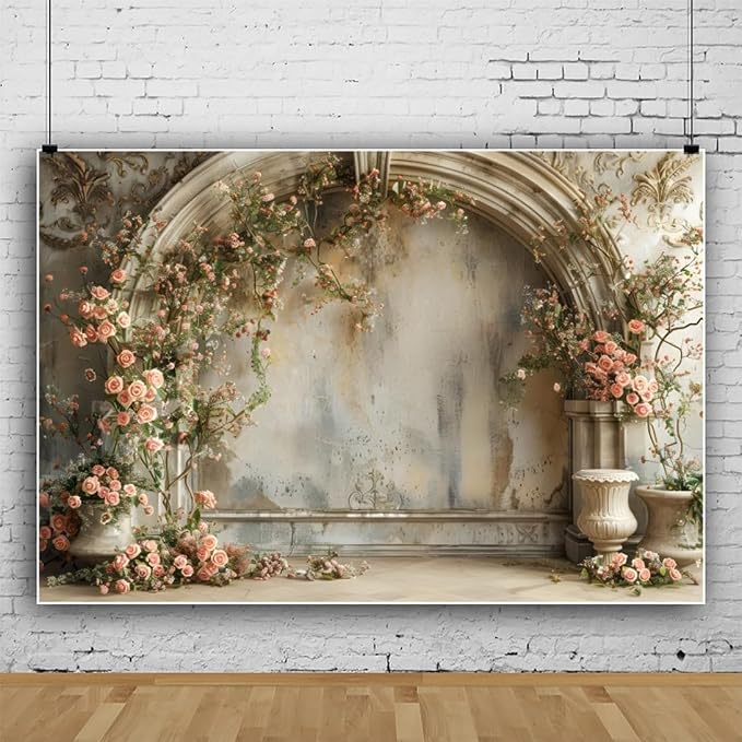 Yeele 5x4ft Vintage Elegant Floral Room Backdrop European Style House Pink Rose Flower Arch Background for Wedding Bridal Shower Anniversary Birthday Decor Girl Woman Portrait Photo Shoot Prop