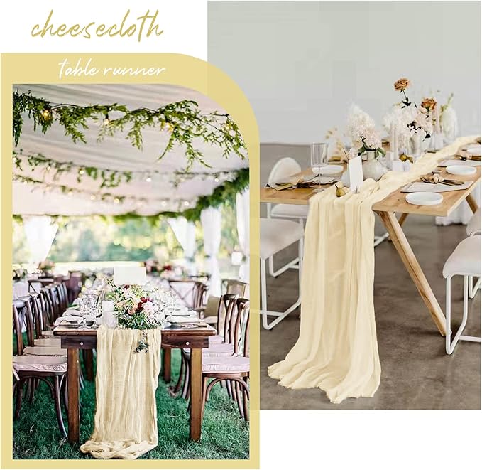 12 Pack 10Ft Ivory Cheesecloth Table Runner 35 x 120 inch Boho Gauze Cheese Cloth Table Runner Vintage Rustic Sheer Runners for Wedding Bridal Shower Birthday Party Cake Table Decorations