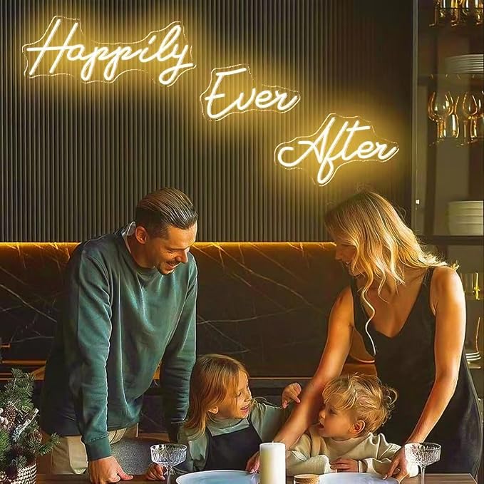 60 Inch Super Large Happily Ever After Neon Sign with Remote Dimmer, LED Lights Sign with Remote Dimmer, Happily Ever After Neon Lights for Bedroom, Lighs Up for Wedding, Birthday Party, Warm White