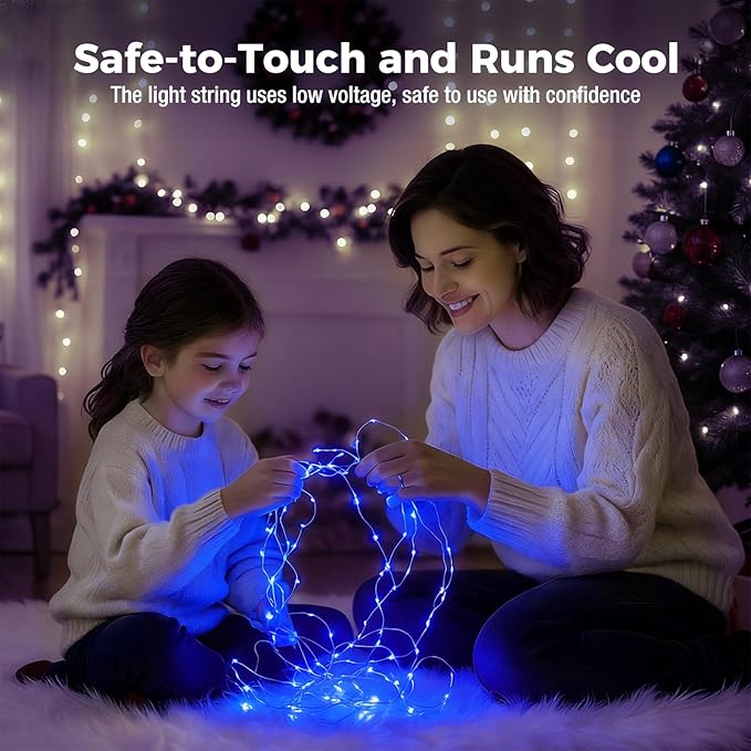litogo 24 Pack 7FT 20 LED Fairy Lights Battery Operated, 3 Lighting Modes, Bulk Mini Twinkle String Lights Waterproof Silver Wire for Weddings Mason Jars Party Christmas Decorations-Blue