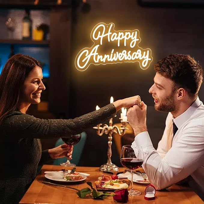 Happy Anniversary Neon Sign,Wedding Birthday Party Bar Decoration Neon Light for Anniversary, Dimmable LED Sign for Pub Christmas,Restaurant,Bedroom Wall Decor