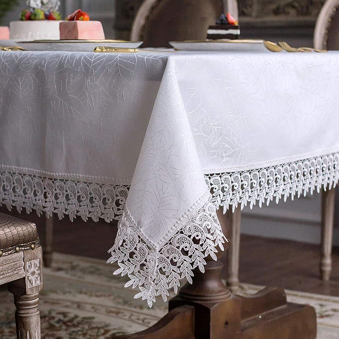 ARTABLE Lace Table Cloths Rectangle Fall Antique Flower Decor Macrame Tablecloth for Outdoor Farmhouse Rustic Kitchen Party Birthday Picnic (White-1, 60 x 84 Inch)